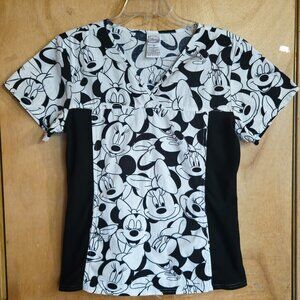 Disney Minnie Mouse Scrub Top Small Black White